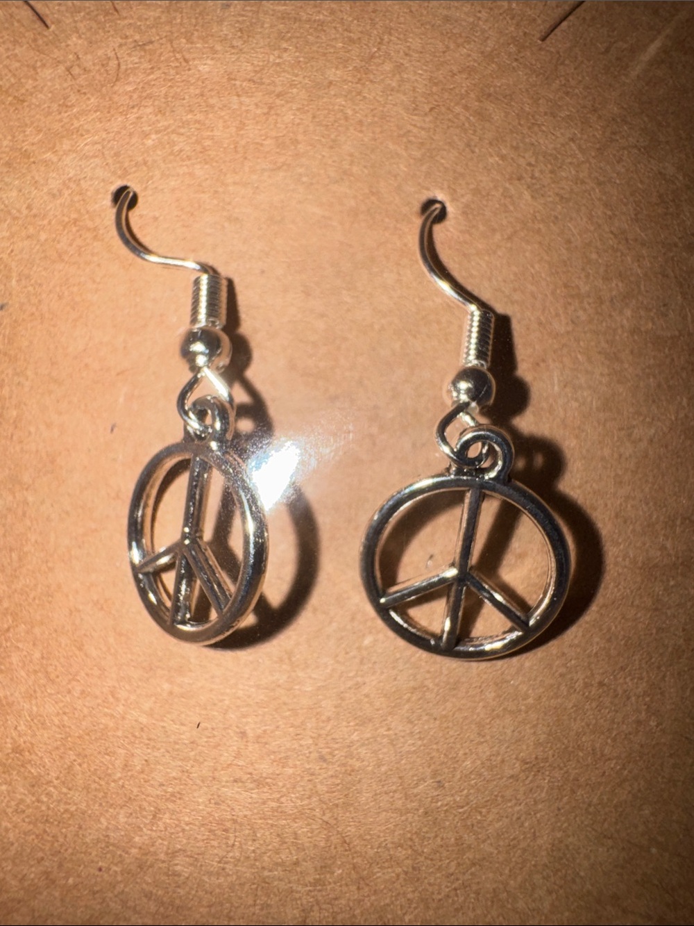Silver Peace Sign Drop Earrings for Women